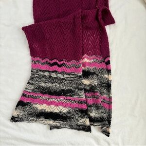 MISSONI Crochet Knit Stripe Scarf in Raspberry